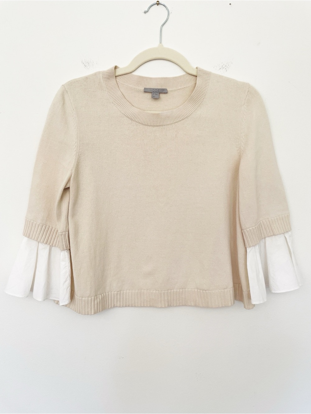 COS Flutter Sleeve Sweater Layered Shirt Bell Crew Neutral Preppy Office Work XS